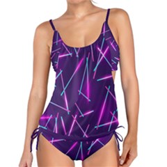 Retrowave Aesthetic Vaporwave Retro Memphis Pattern 80s Design Geometric Shapes Futurist Purple Pink Blue Neon Light Tankini Set by genx