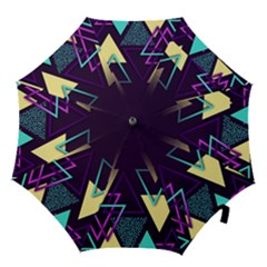 Retrowave Aesthetic Vaporwave Retro Memphis Triangle Pattern 80s Yellow Turquoise Purple Hook Handle Umbrellas (large) by genx