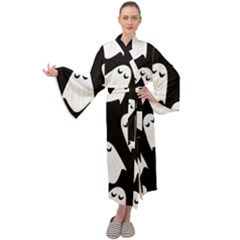 Ghost Halloween Pattern Maxi Velour Kimono by Amaryn4rt