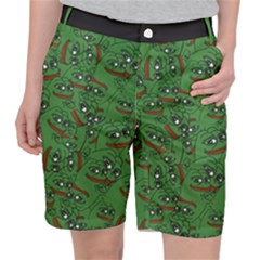 Pepe The Frog Perfect A-ok Handsign Pattern Praise Kek Kekistan Smug Smile Meme Green Background Pocket Shorts by snek