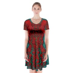 Lianas Of Roses In The Rain Forrest Short Sleeve V-neck Flare Dress by pepitasart