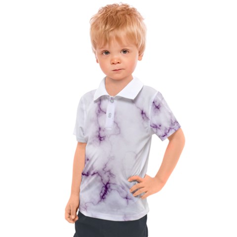 White Marble Violet Purple Veins Accents Texture Printed Floor Background Luxury Kids  Polo Tee by genx