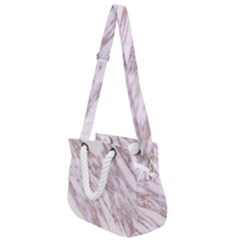 Marble With Metallic Rose Gold Intrusions On Gray White Stone Texture Pastel Pink Background Rope Handles Shoulder Strap Bag by genx