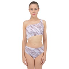 Marble With Metallic Rose Gold Intrusions On Gray White Stone Texture Pastel Pink Background Spliced Up Two Piece Swimsuit by genx