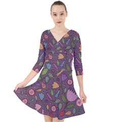 Floral Pattern Quarter Sleeve Front Wrap Dress