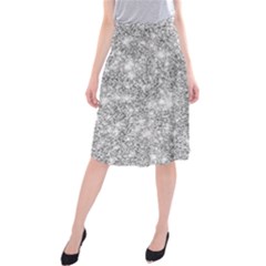 Silver And White Glitters Metallic Finish Party Texture Background Imitation Midi Beach Skirt by genx