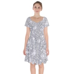 Silver And White Glitters Metallic Finish Party Texture Background Imitation Short Sleeve Bardot Dress by genx