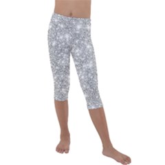 Silver And White Glitters Metallic Finish Party Texture Background Imitation Kids  Lightweight Velour Capri Leggings  by genx