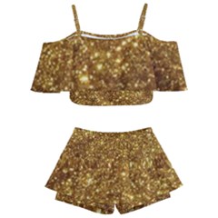Gold Glitters Metallic Finish Party Texture Background Faux Shine Pattern Kids  Off Shoulder Skirt Bikini by genx