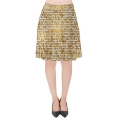 Retro Gold Glitters Golden Disco Ball Optical Illusion Velvet High Waist Skirt by genx