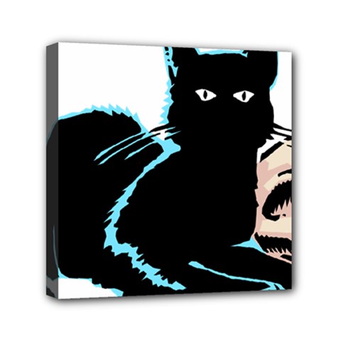 Black Cat & Halloween Skull Mini Canvas 6  X 6  (stretched) by gothicandhalloweenstore