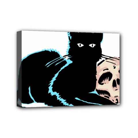 Black Cat & Halloween Skull Mini Canvas 7  X 5  (stretched) by gothicandhalloweenstore