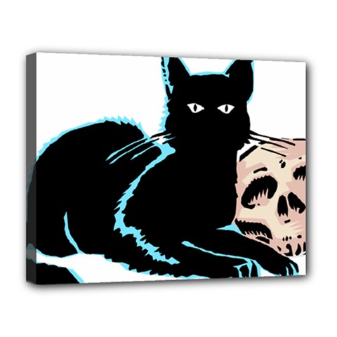 Black Cat & Halloween Skull Canvas 14  X 11  (stretched) by gothicandhalloweenstore