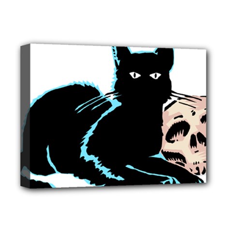 Black Cat & Halloween Skull Deluxe Canvas 16  X 12  (stretched)  by gothicandhalloweenstore