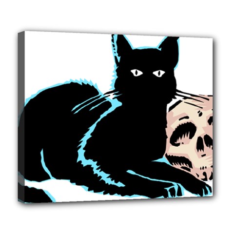 Black Cat & Halloween Skull Deluxe Canvas 24  X 20  (stretched) by gothicandhalloweenstore