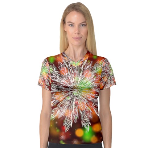 Ice Crystal Crystal Snowflake Bokeh V-neck Sport Mesh Tee by Wegoenart