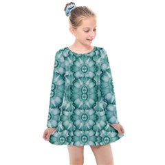 Sea And Florals In Deep Love Kids  Long Sleeve Dress