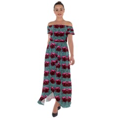 Forest Roses On Decorative Wood Off Shoulder Open Front Chiffon Dress by pepitasart