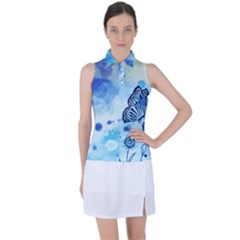 Blue Shaded Design Women’s Sleeveless Polo Tee by designsbymallika