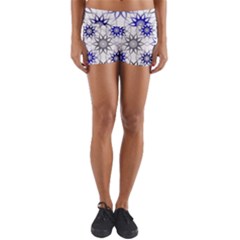 Pearl Pattern Floral Design Art Digital Seamless Blue Black Yoga Shorts by Vaneshart