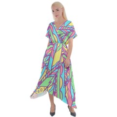 Feathers Pattern Cross Front Sharkbite Hem Maxi Dress by Sobalvarro