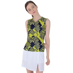 Seamless Pattern Background  Gold Yellow Black Women s Sleeveless Mesh Sports Top