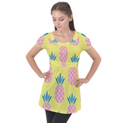 Summer Pineapple Seamless Pattern Puff Sleeve Tunic Top by Sobalvarro