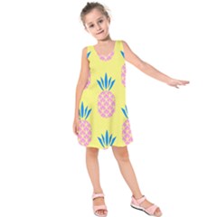 Summer Pineapple Seamless Pattern Kids  Sleeveless Dress by Sobalvarro