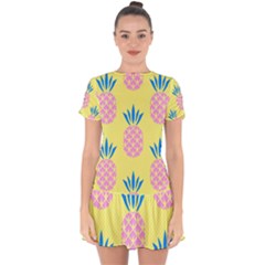 Summer Pineapple Seamless Pattern Drop Hem Mini Chiffon Dress by Sobalvarro