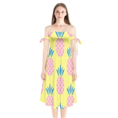 Summer Pineapple Seamless Pattern Shoulder Tie Bardot Midi Dress by Sobalvarro