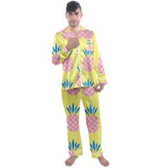 Summer Pineapple Seamless Pattern Men s Satin Pajamas Long Pants Set by Sobalvarro