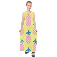Summer Pineapple Seamless Pattern Kids  Short Sleeve Maxi Dress by Sobalvarro