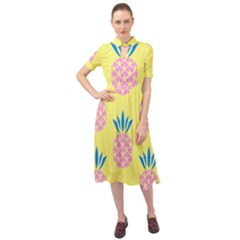 Summer Pineapple Seamless Pattern Keyhole Neckline Chiffon Dress by Sobalvarro