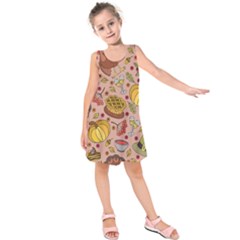 Thanksgiving Pattern Kids  Sleeveless Dress by Sobalvarro