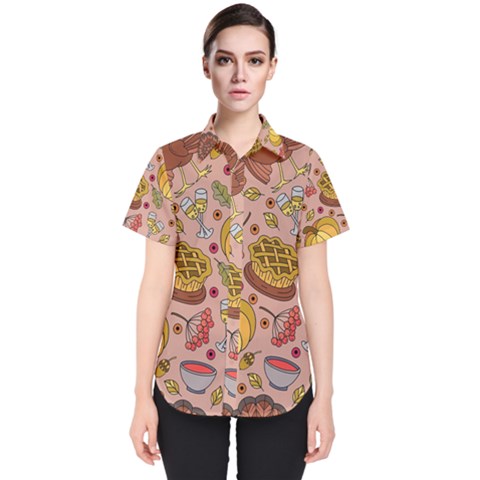 Thanksgiving Pattern Women s Short Sleeve Shirt by Sobalvarro