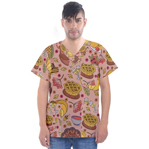 Thanksgiving Pattern Men s V-neck Scrub Top by Sobalvarro