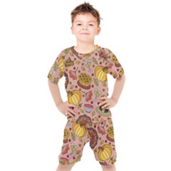 Thanksgiving Pattern Kids  Tee And Shorts Set by Sobalvarro