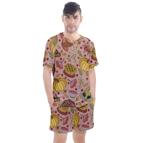 Thanksgiving Pattern Men s Mesh Tee And Shorts Set by Sobalvarro