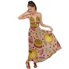 Thanksgiving Pattern Backless Maxi Beach Dress by Sobalvarro