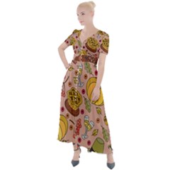 Thanksgiving Pattern Button Up Short Sleeve Maxi Dress by Sobalvarro