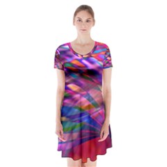 Wave Lines Pattern Abstract Short Sleeve V-neck Flare Dress