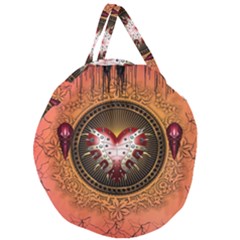 Awesome Dark Heart With Skulls Giant Round Zipper Tote by FantasyWorld7
