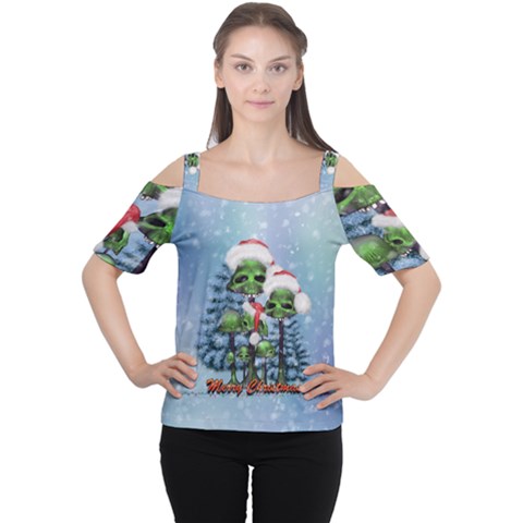 Merry Christmas, Funny Mushroom With Christmas Hat Cutout Shoulder Tee by FantasyWorld7