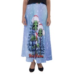 Merry Christmas, Funny Mushroom With Christmas Hat Flared Maxi Skirt by FantasyWorld7