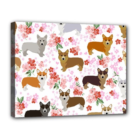 Corgis Corgi Pattern Canvas 14  X 11  (stretched) by Sapixe