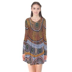 Aboriginal Traditional Pattern Long Sleeve V-neck Flare Dress by Sapixe