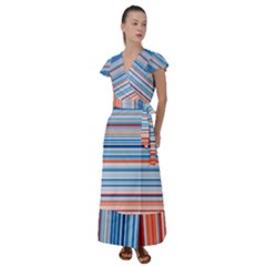 Blue And Coral Stripe 1 Flutter Sleeve Maxi Dress by dressshop
