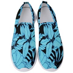 Blue Winter Tropical Floral Watercolor Men s Slip On Sneakers