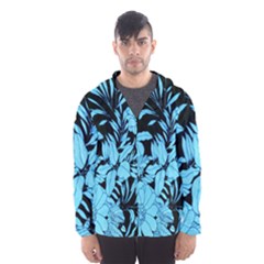 Blue Winter Tropical Floral Watercolor Men s Hooded Windbreaker