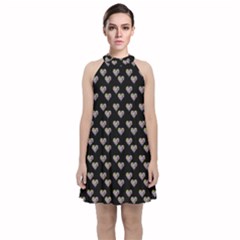 Patchwork Heart Black Velvet Halter Neckline Dress  by snowwhitegirl